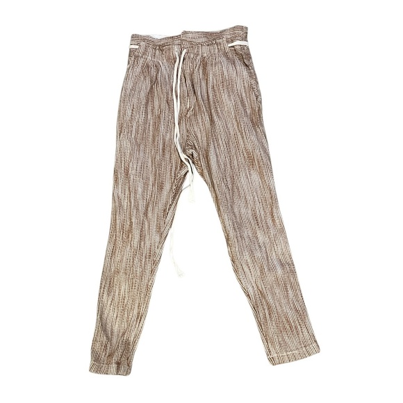 Free People Pants White Rust Stripe Paperbag High Waist Cotton size 2 - Picture 1 of 4